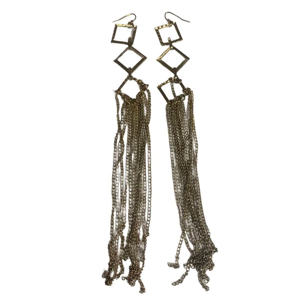 Funky long Goldtone geometric chain duster earrings Vintage 90s/Y2k
